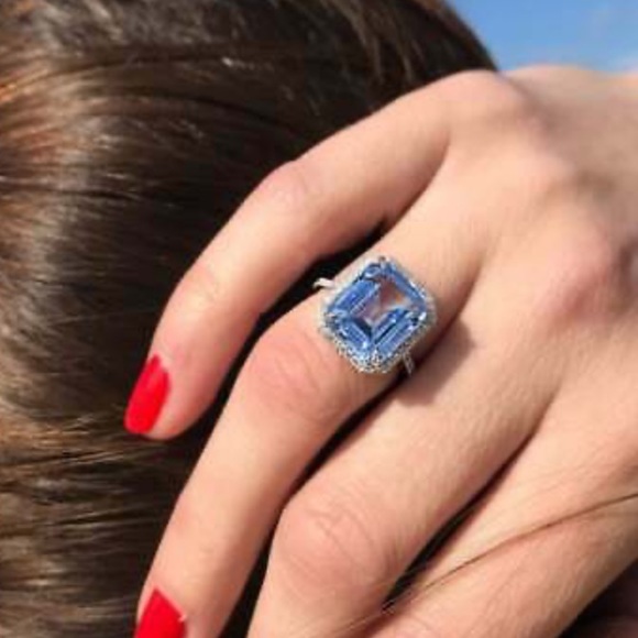 Fashion 925 Silver Ring for Emerald Cut Aquamarine - Picture 6 of 11